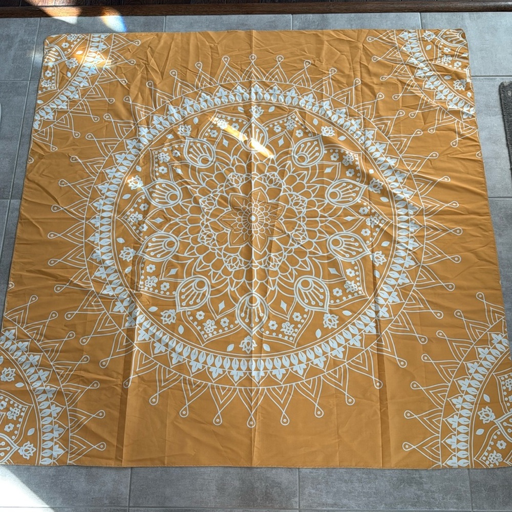 Mandala Bohemian Square Wall Hanging Tapestry- Mustard Color-Excellent Condition